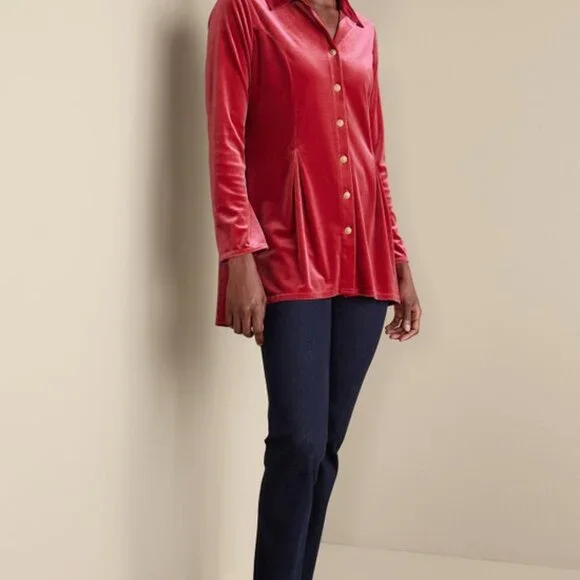 Soft Surroundings Enchanted Velvet Shirt in Navy New With Tags - Picture 3 of 5